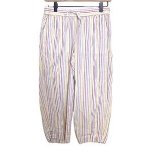Talbots Linen Vertical Striped Rainbow Capri Pants Size XS Petite Coastal Dainty